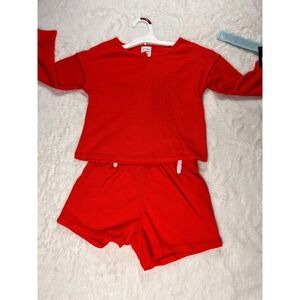 Art Class Red Waffle Knit Pajama Set‎ Top Shorts Kids Size XS 4/5 NWT